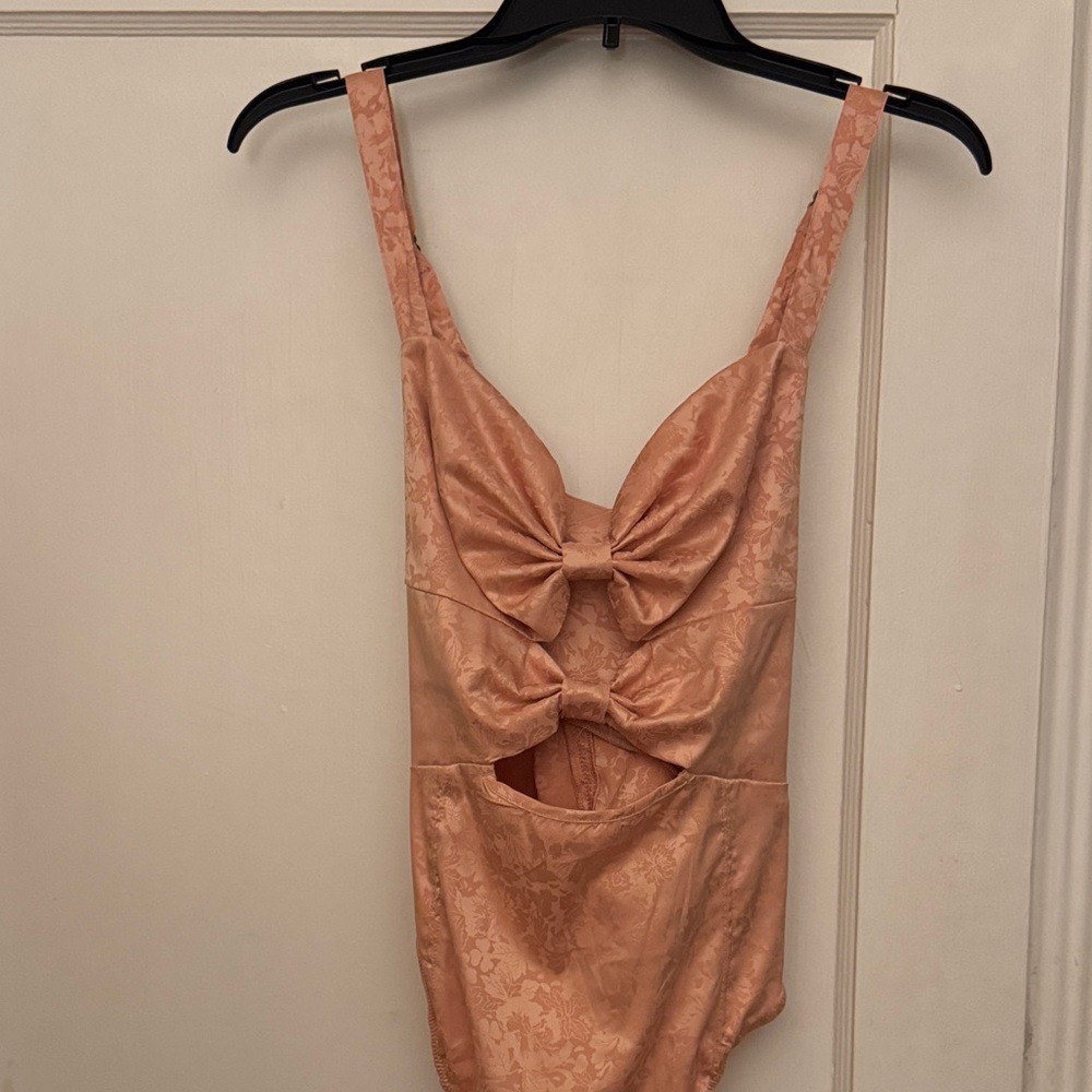 Free People Peach Bow-Front Chemise